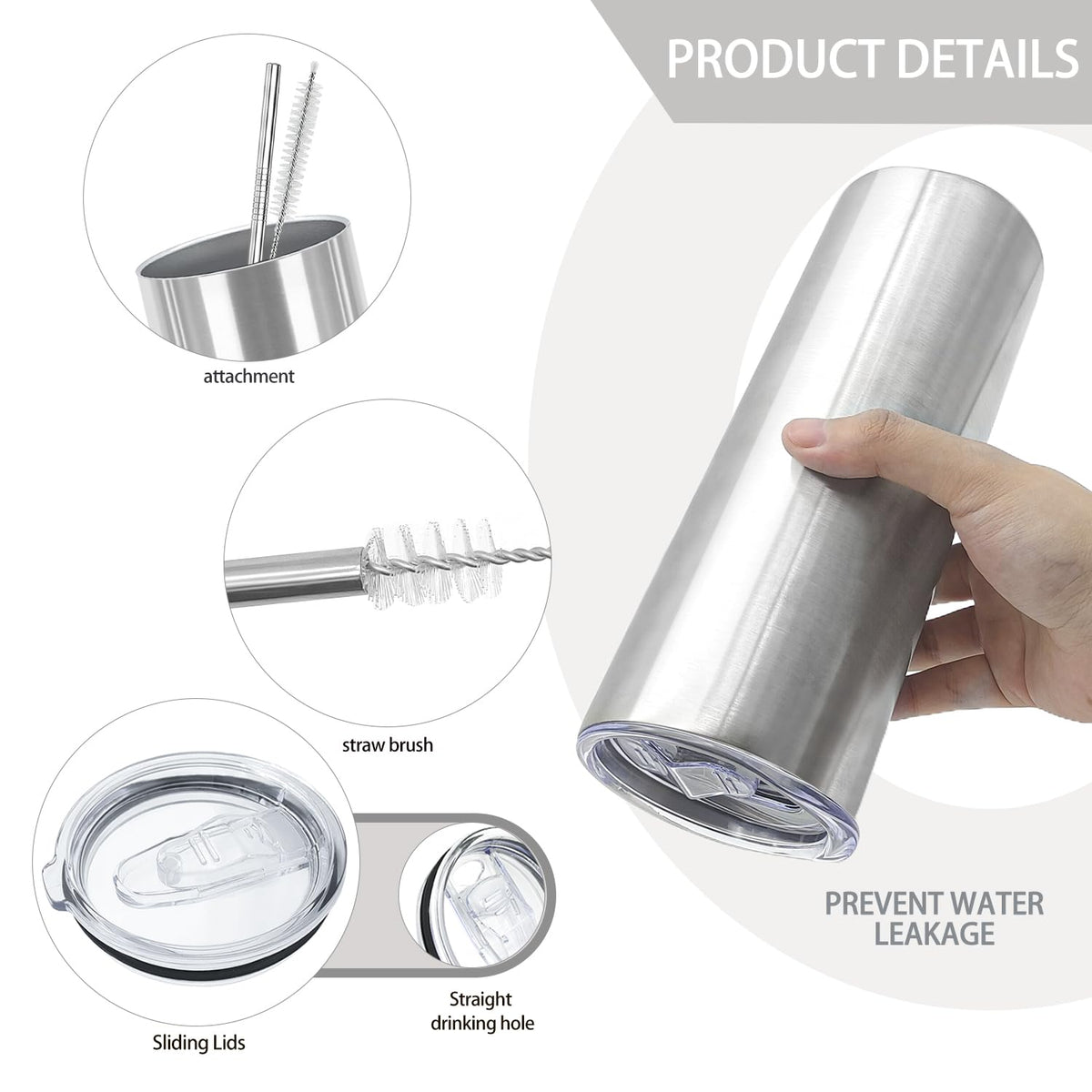 16 Pack 20oz Stainless Steel Insulated Tumblers with Lid and Straw P492700