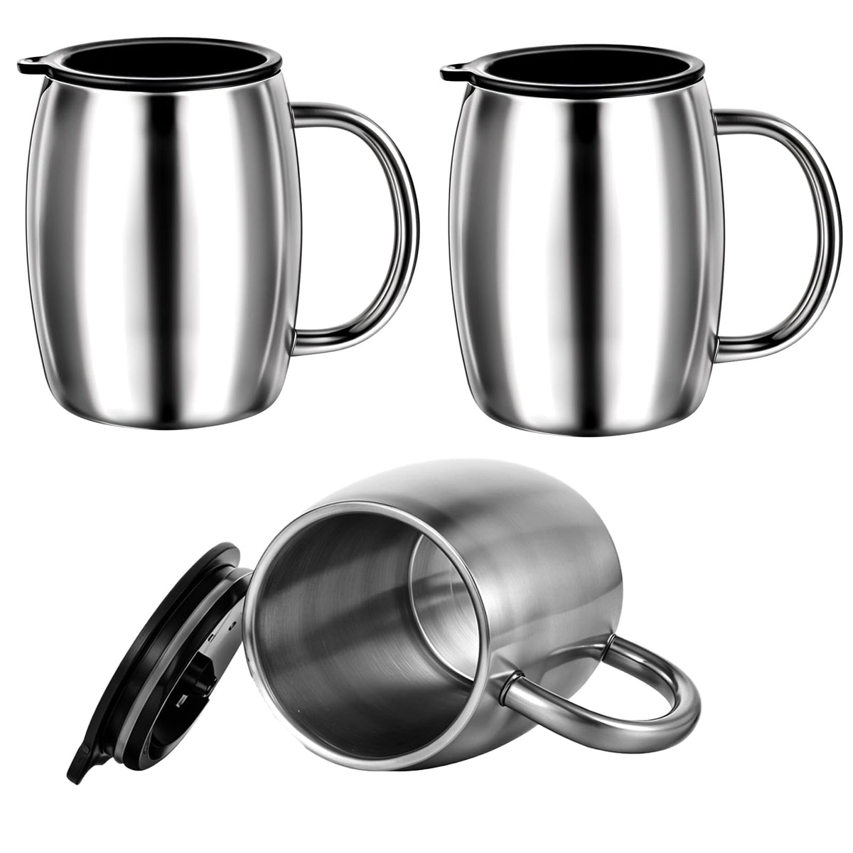 3 Pack 14 oz Insulated Stainless Steel Coffee Mug with Lid and Handle P746