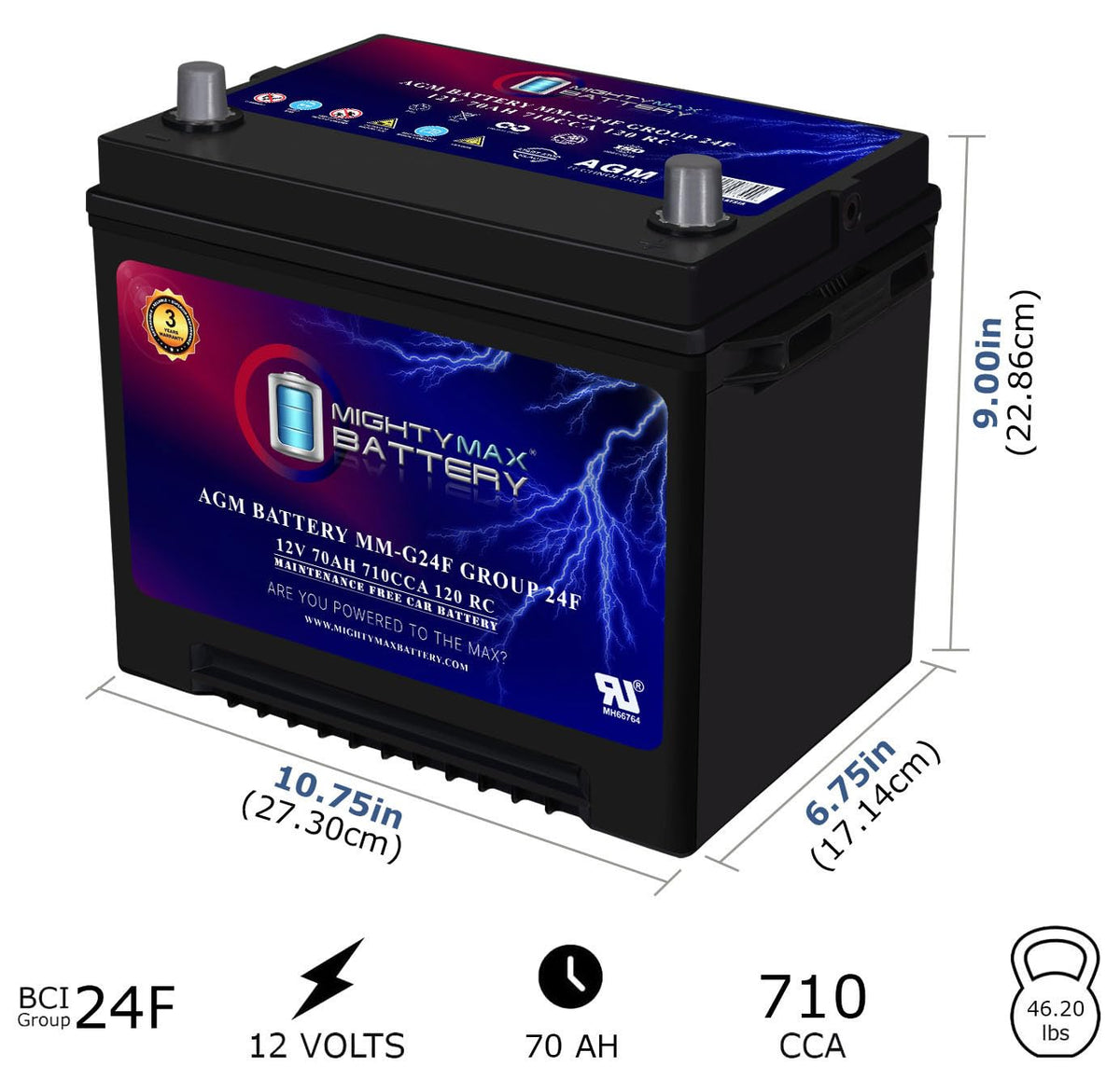 12V 70Ah AGM Replacement Battery Q91995