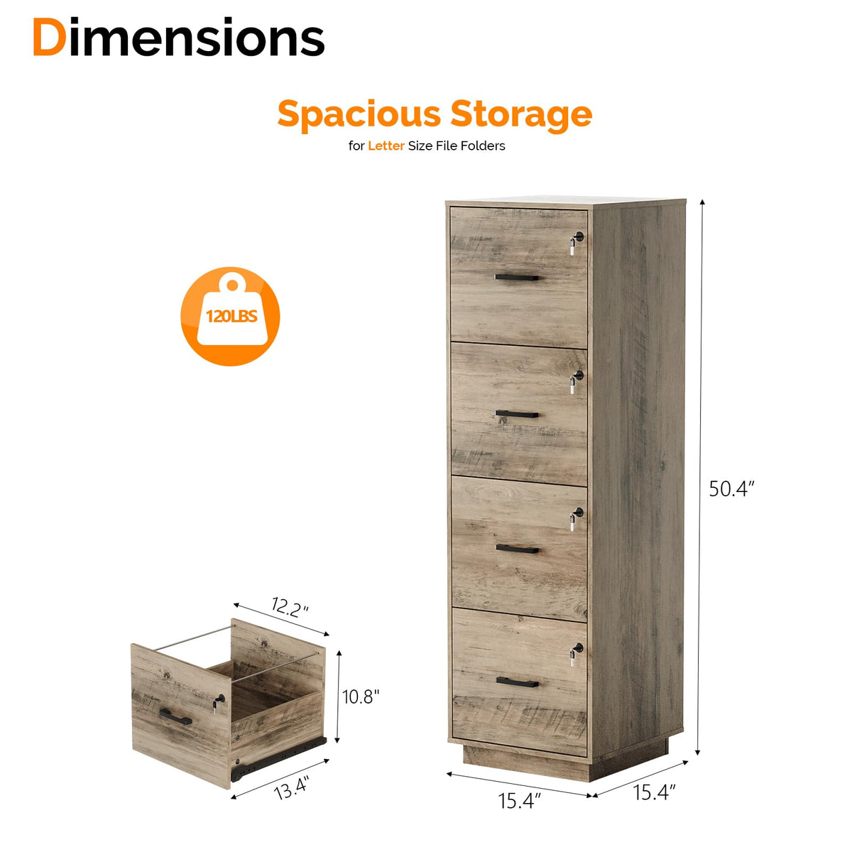 4 Drawer Wood File Cabinet with Lock O5231