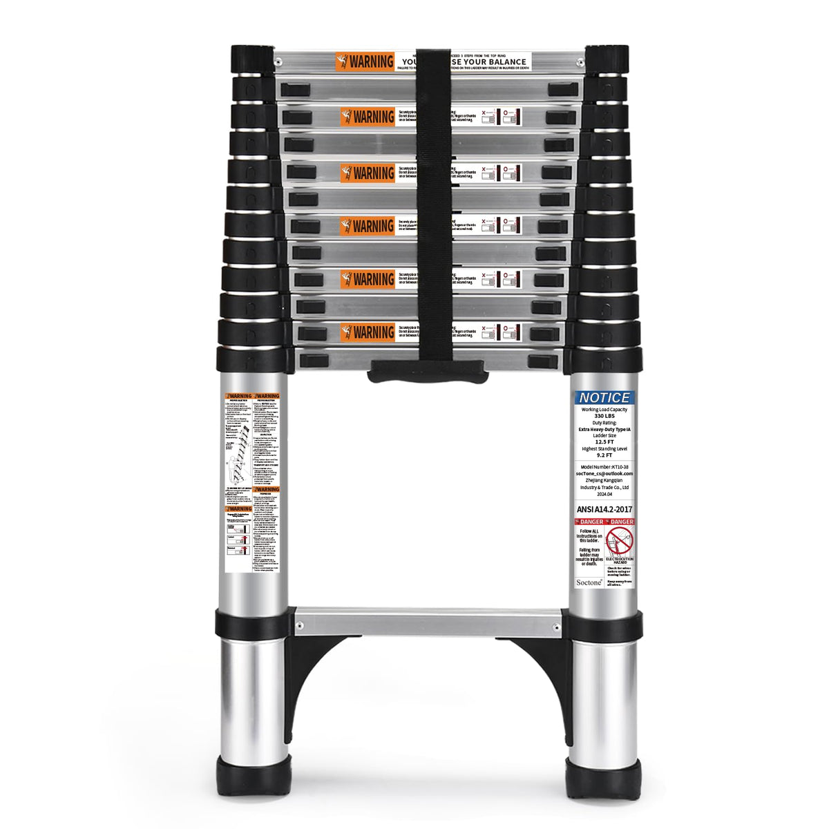 12.5 FT Aluminum Telescoping Ladder 330lbs L9683