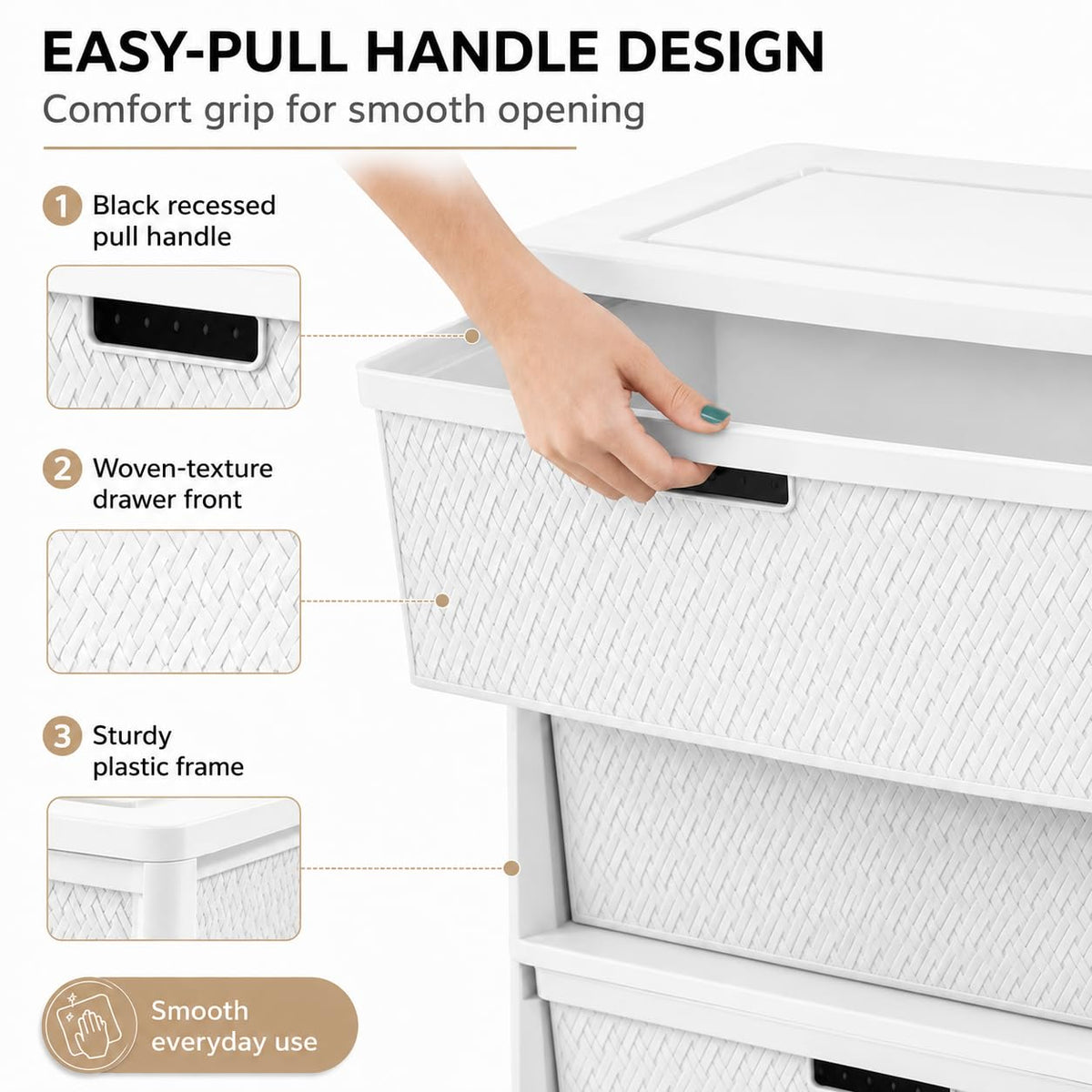 Wide 3-Drawer Plastic Storage Tower with Removable Bins I713