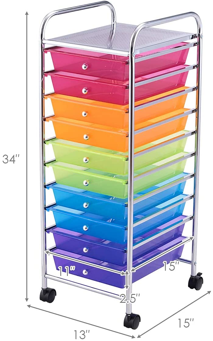 10 Drawer Rolling Storage Cart with Lockable Wheels M3247