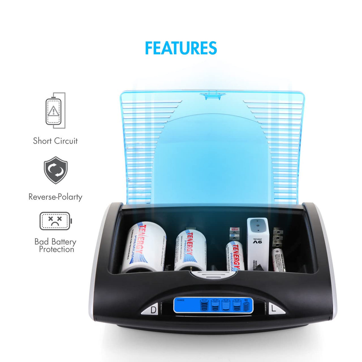 Rechargeable NiCd D Batteries and LCD Smart Charger K21710