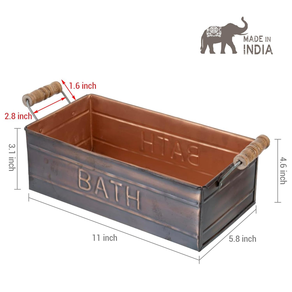 Copper Wooden Handle Toiletries Holder Bin F394