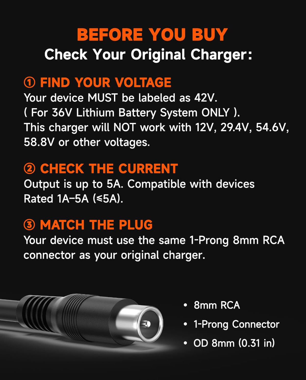 42V 5A Scooter Charger RCA Round Charging Port I670