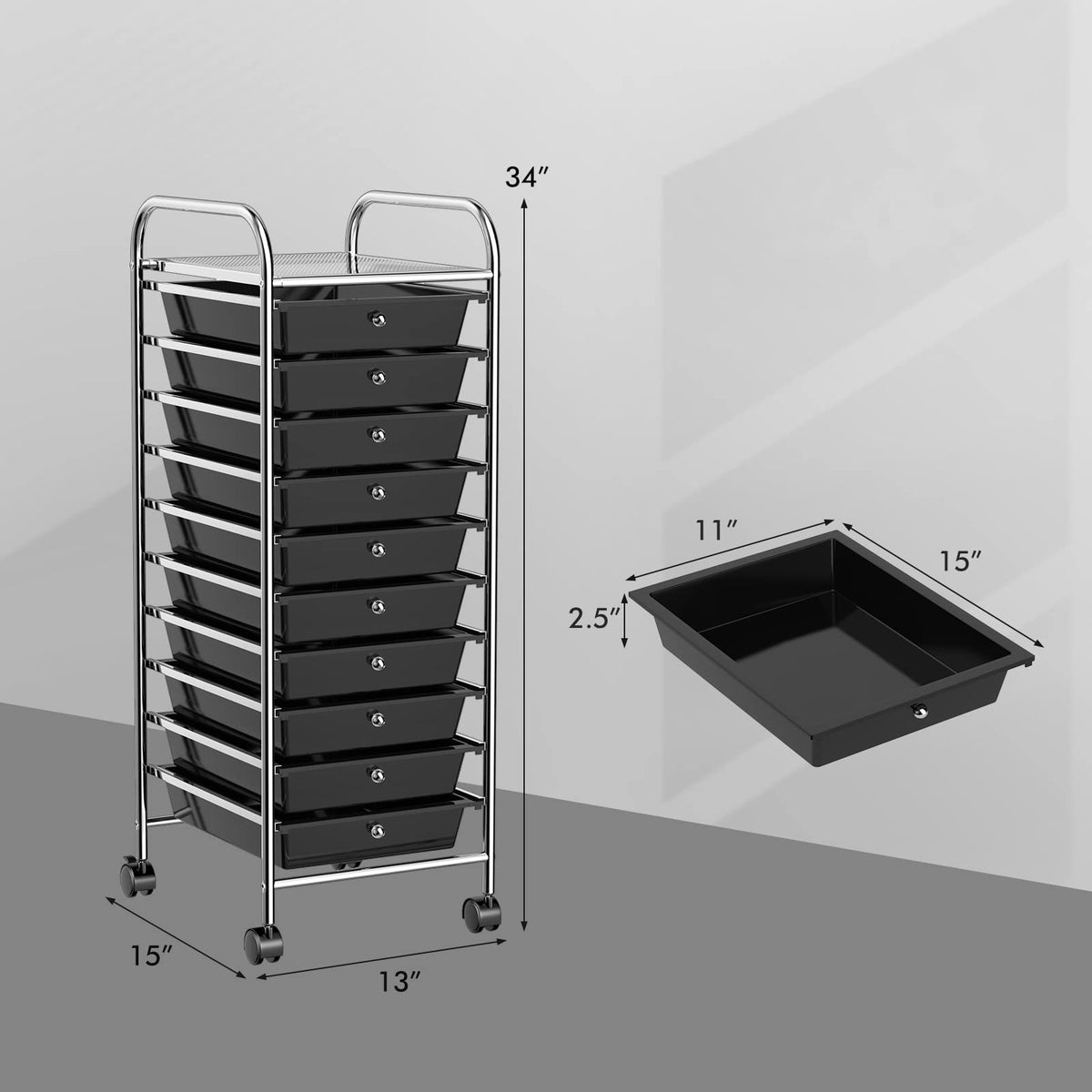 10 Drawer Multicolor Rolling Storage Cart G2585