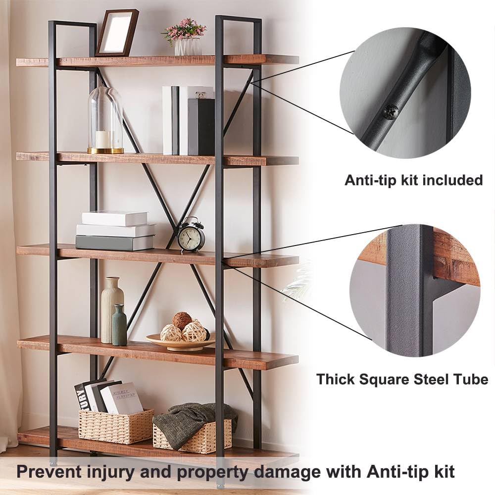 5 Tier Solid Wood Bookshelf R7424