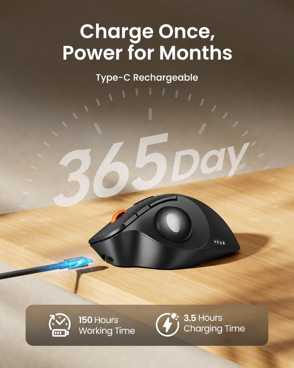 Wireless Trackball Mouse, Adjustable Angle, Gray O272312