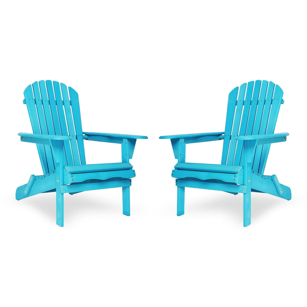 Light Blue Solid Cedar Wood Folding Adirondack Chair Set of 2 S607935