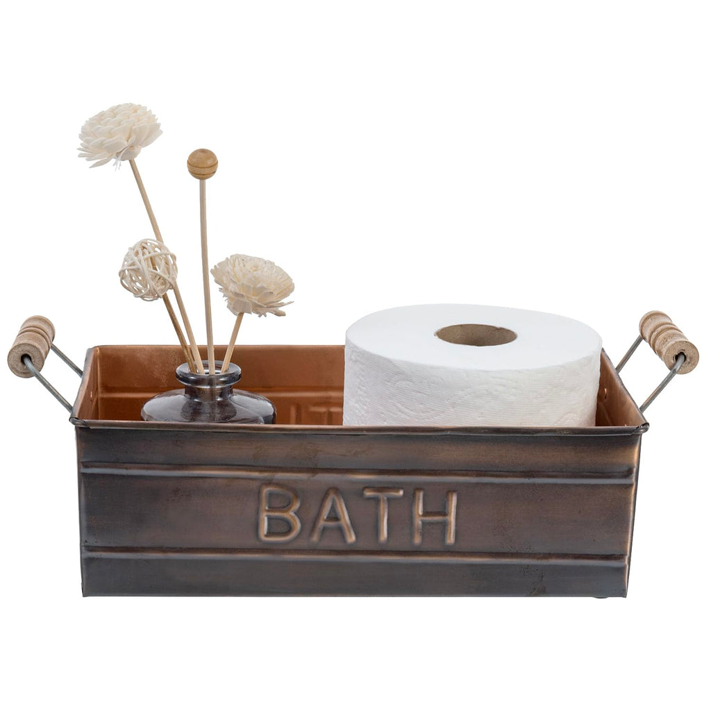 Copper Wooden Handle Toiletries Holder Bin F394
