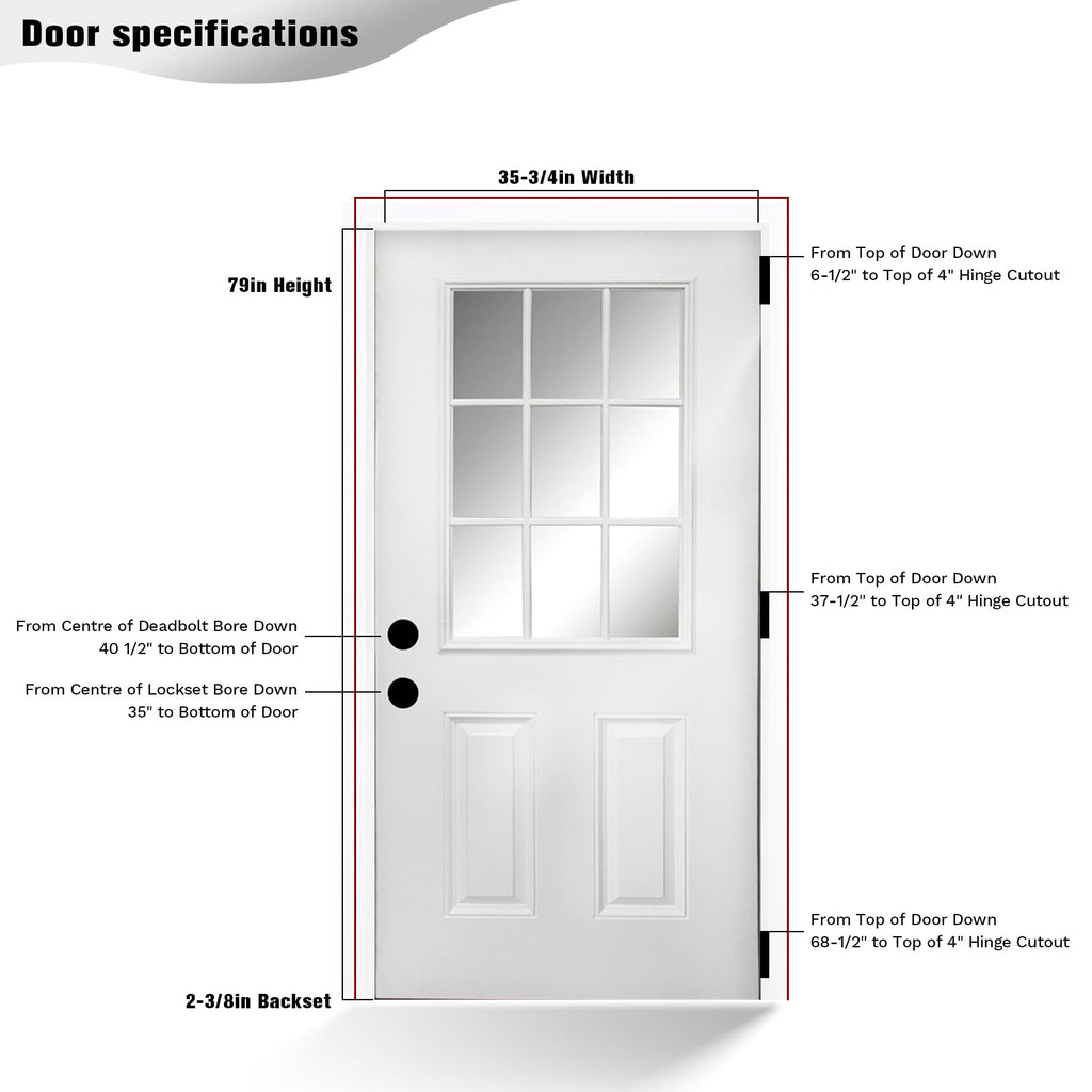 36 x 80 Fiberglass Entry Door with Vinyl Frame Low-E Glass Right Hand Inswing G72131
