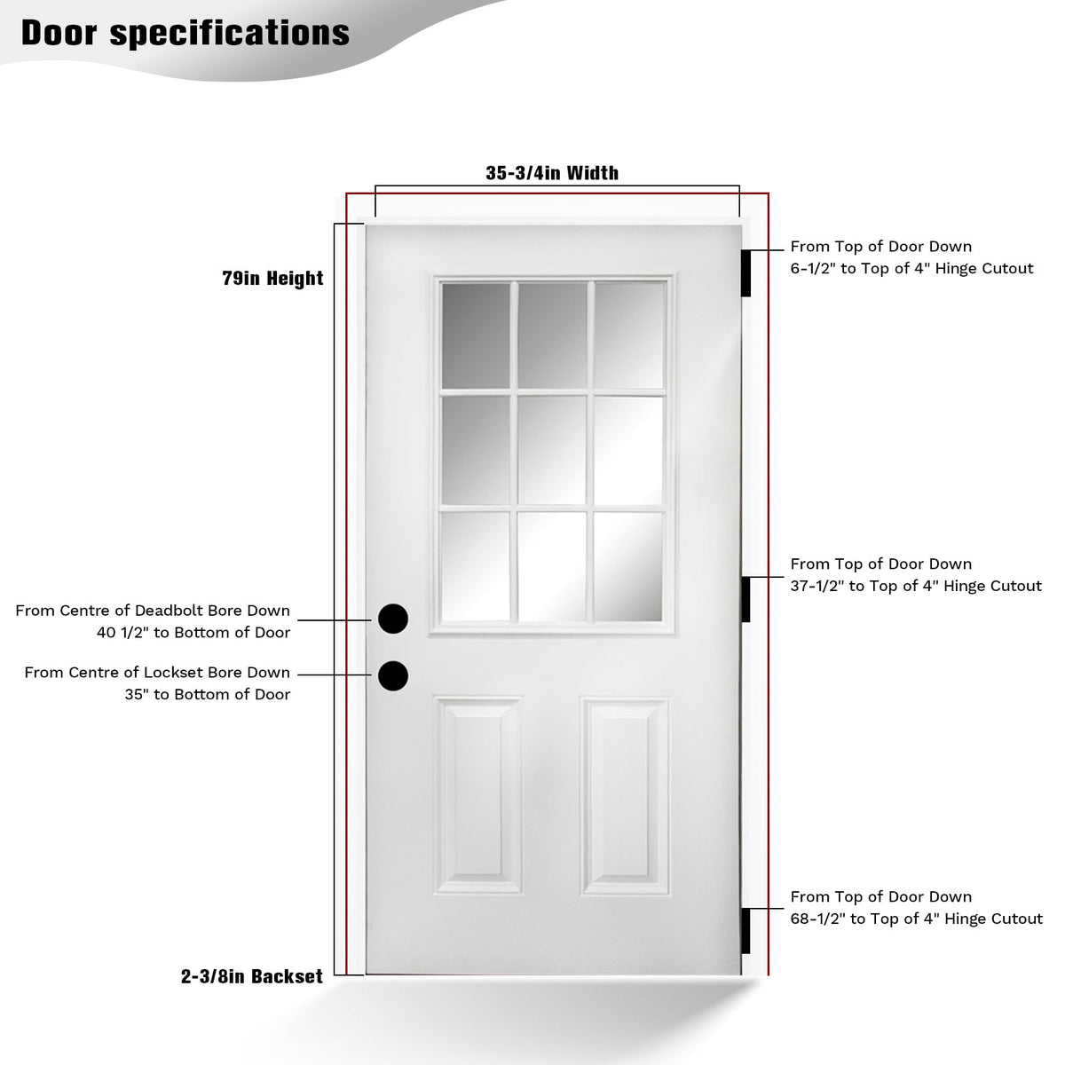 36 x 80 Fiberglass Entry Door with Vinyl Frame Low-E Glass Right Hand Inswing G72131