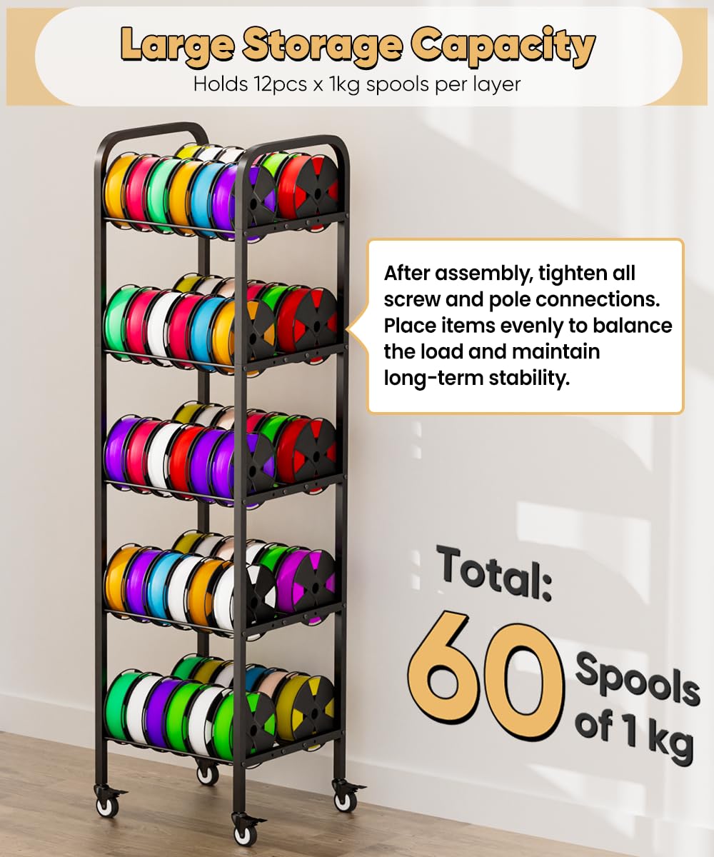 5-Tier 3D Printer Filament Storage Rack with Wheels H757323
