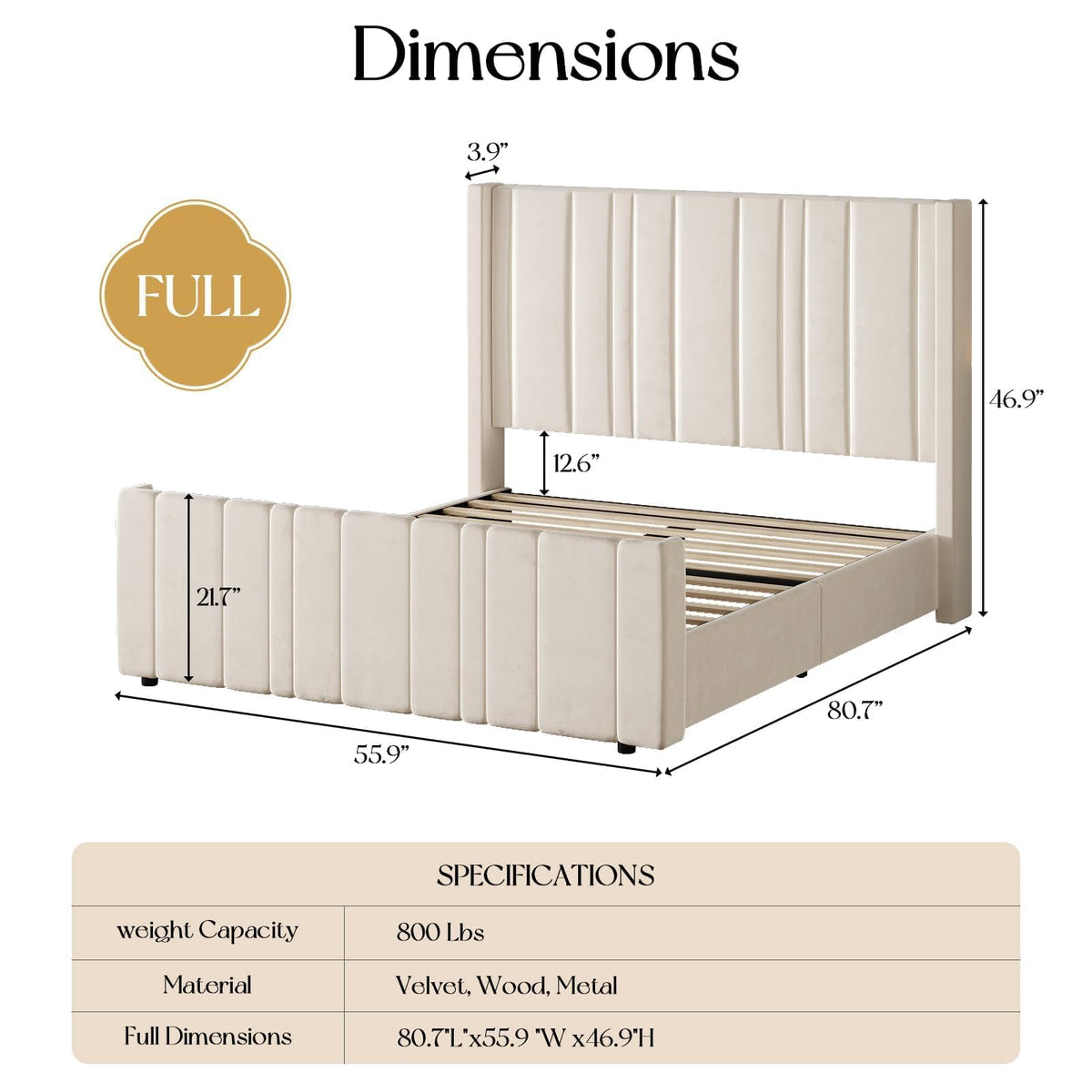 Full Size Velvet Headboard Bed Frame K978