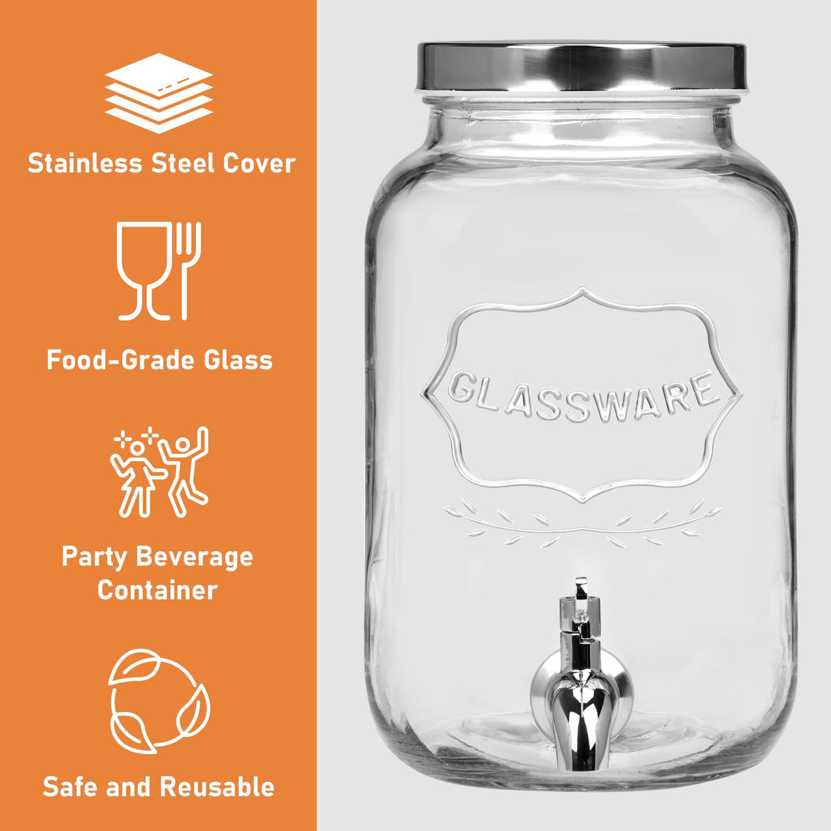 2 Pack 1 Gallon Glass Drink Dispensers with Stand & Spout Q319592
