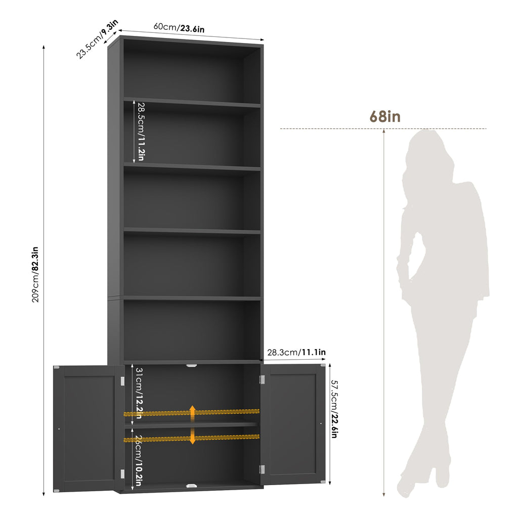 82" Tall Black Bookcase with Doors Z878451