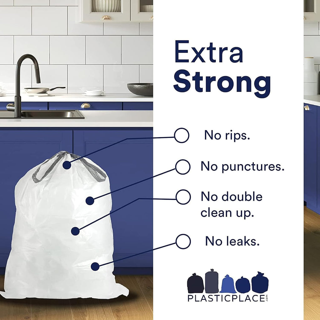 White 8-9 Gallon Drawstring Trash Bags, 100 Count O188476