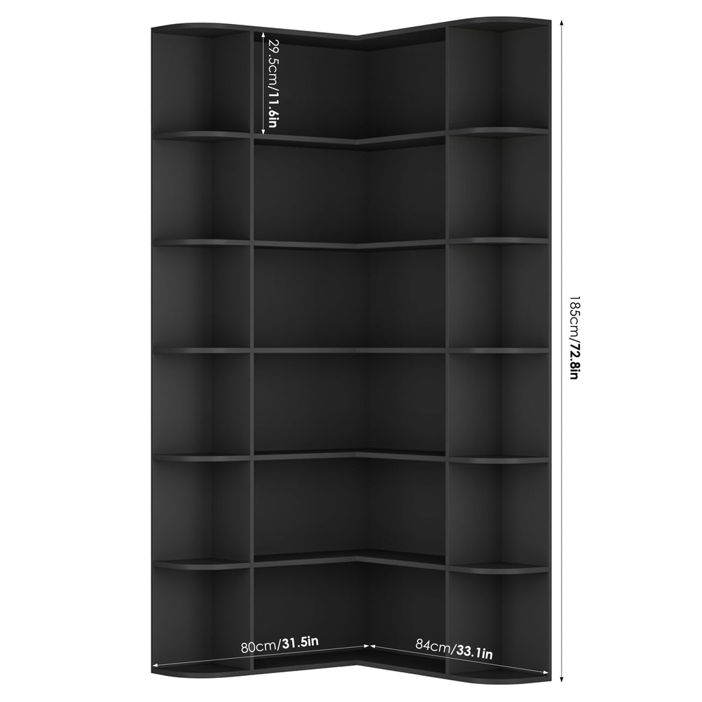 72" Tall 6-Tier Black Corner Bookshelf N492