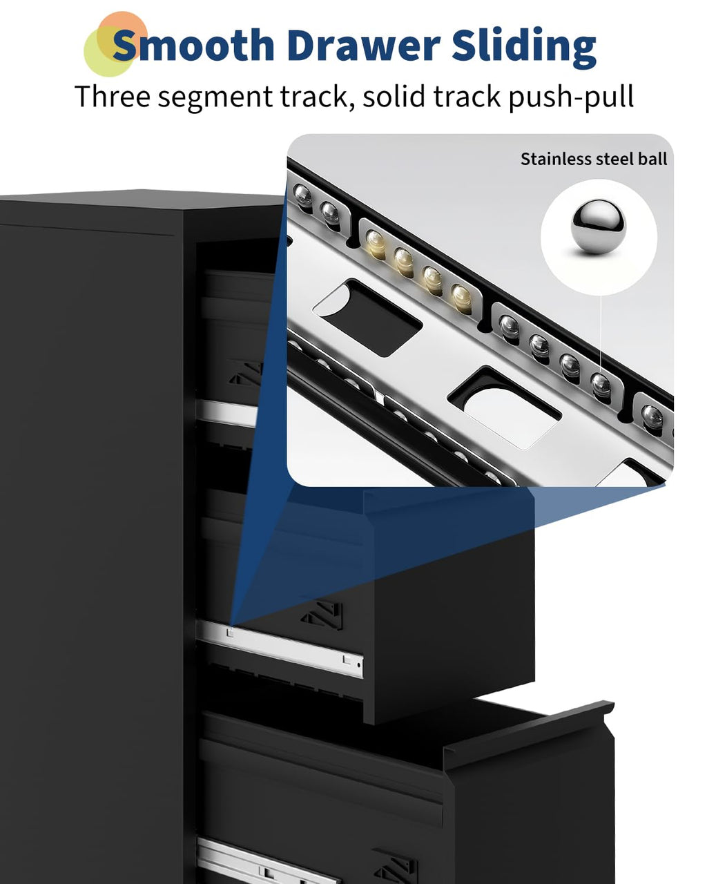 3 Drawer Metal File Cabinet with Lock, Black L60462