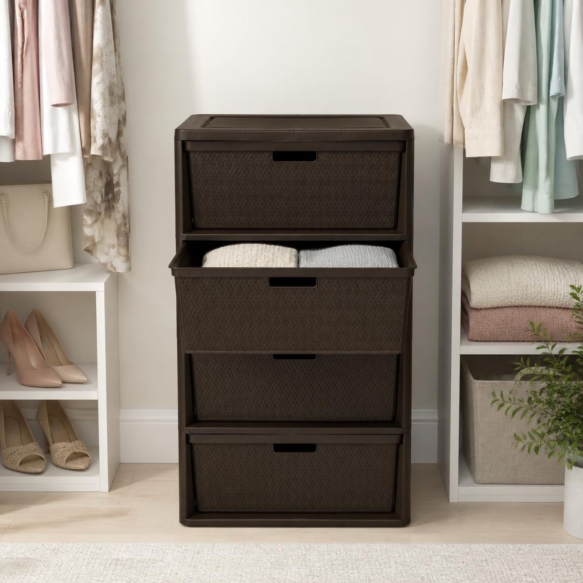 Brown Plastic 4 Drawer Storage Organizer V725