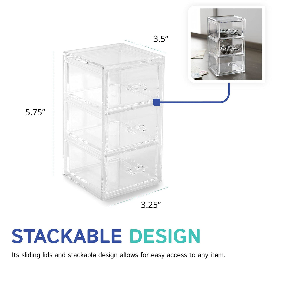 Clear Stackable 3-Drawer Acrylic Organizer A1697