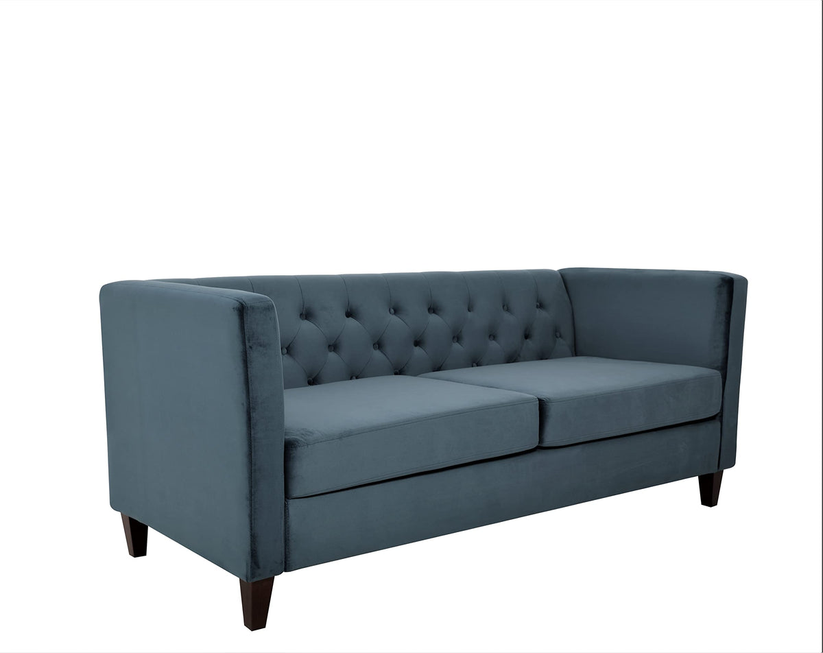 Prussian Blue Velvet Three Seater Sofa N4854
