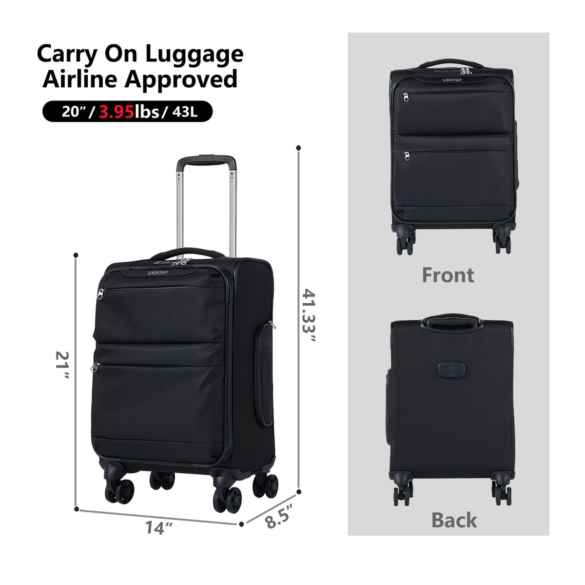20" Carry On Softside Luggage Black Q721