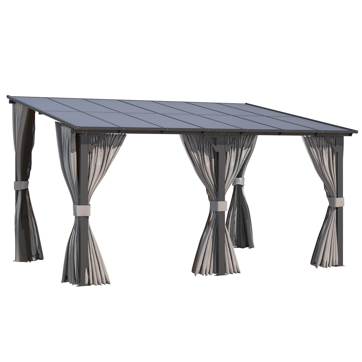 14' x 10' Hard Top Lean to Gazebo with Curtains and Mosquito Netting E58778