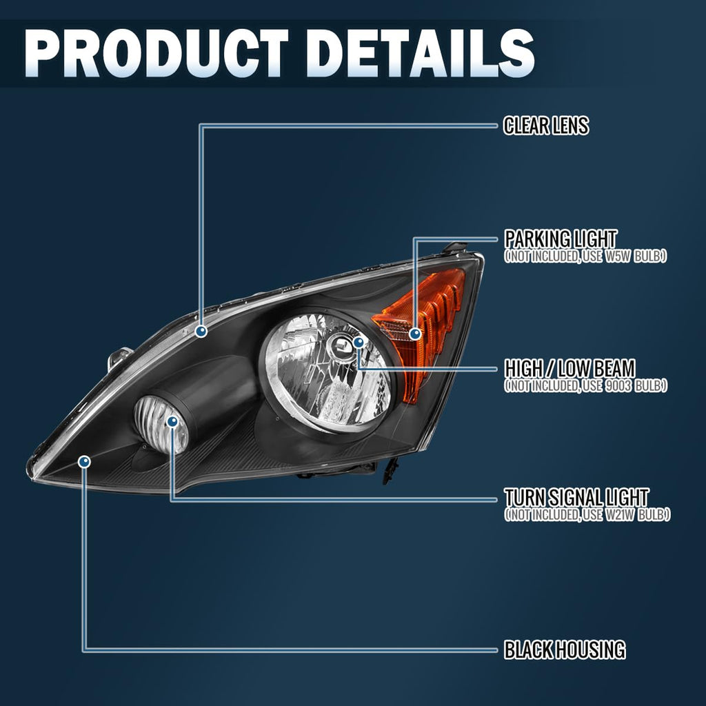 Black Halogen Headlights Pair H865