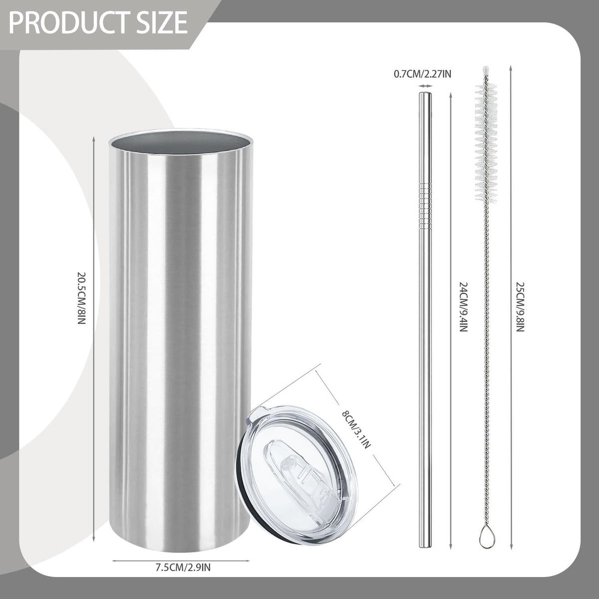 16 Pack 20oz Stainless Steel Insulated Tumblers with Lid and Straw P492700