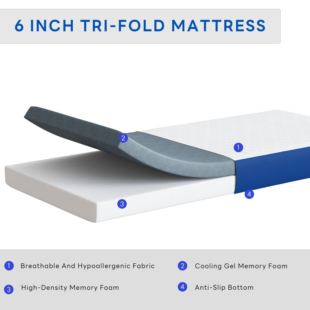 Queen 6 Inch Gel Memory Foam Trifold Mattress P409059