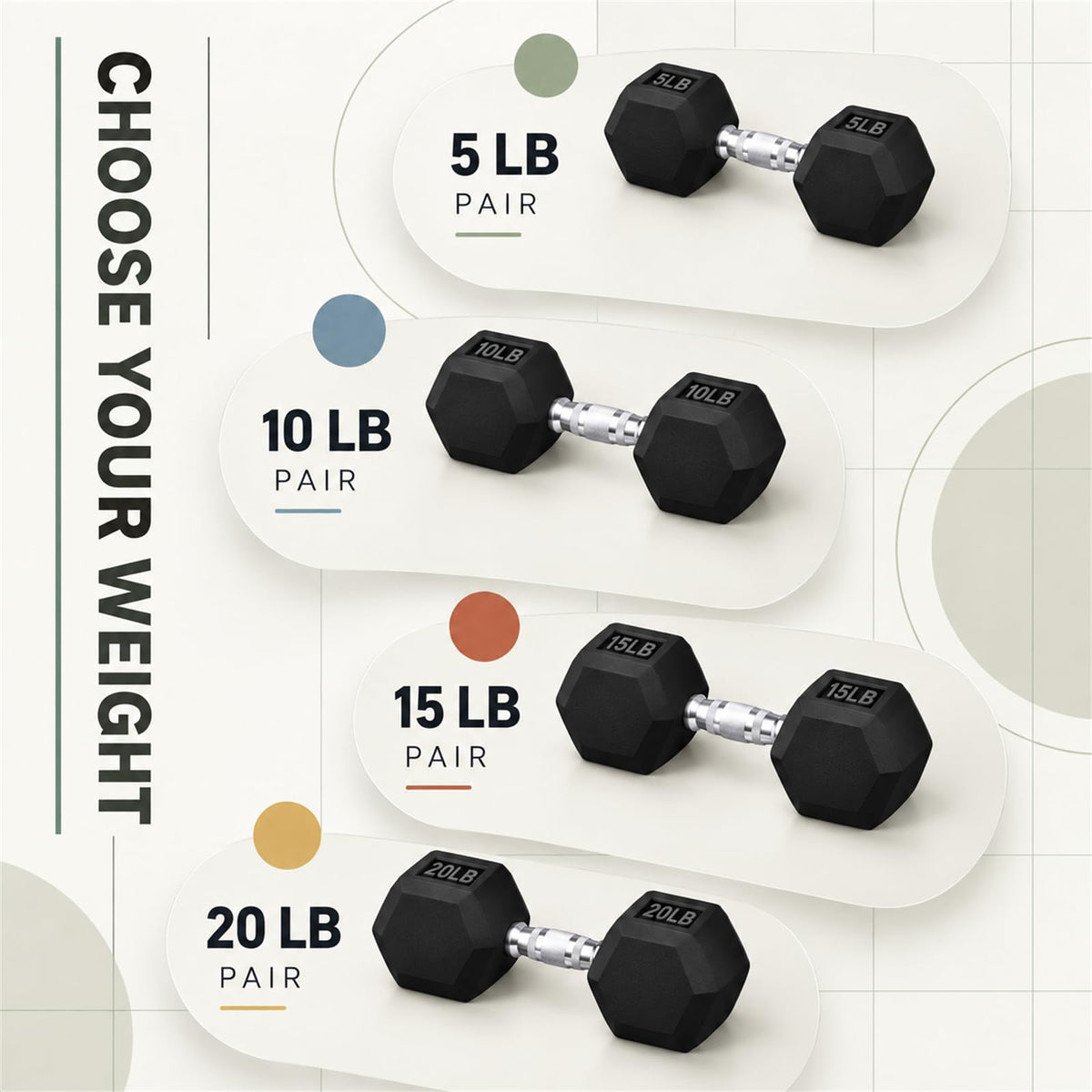100 lb Rubber Hex Dumbbell Set with Rack F542