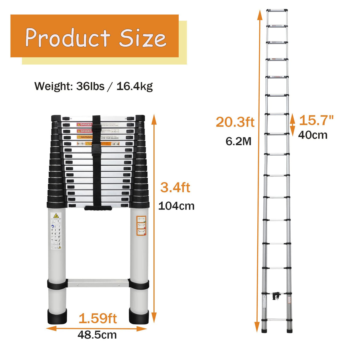 20.3ft Aluminum Telescoping Ladder with Hooks P946425