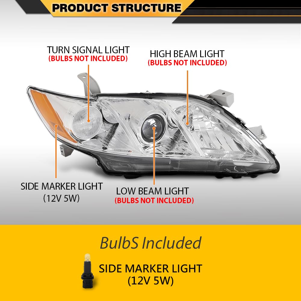 Clear Lens Chrome Housing Amber Reflector Headlight Assembly Pair T50825