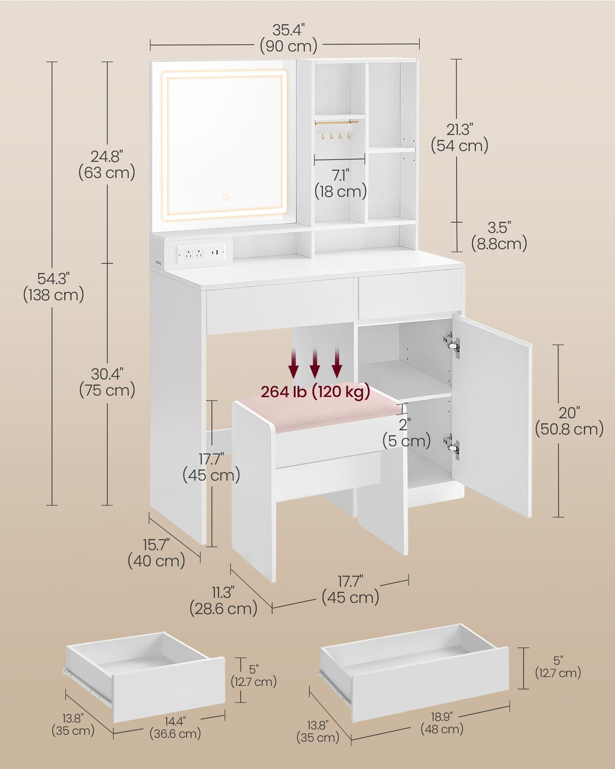 Vanity Desk with Mirror and Lights B768294
