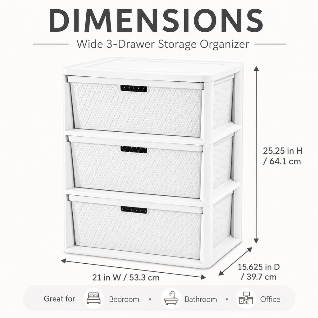 Wide 3-Drawer Plastic Storage Tower with Removable Bins I713
