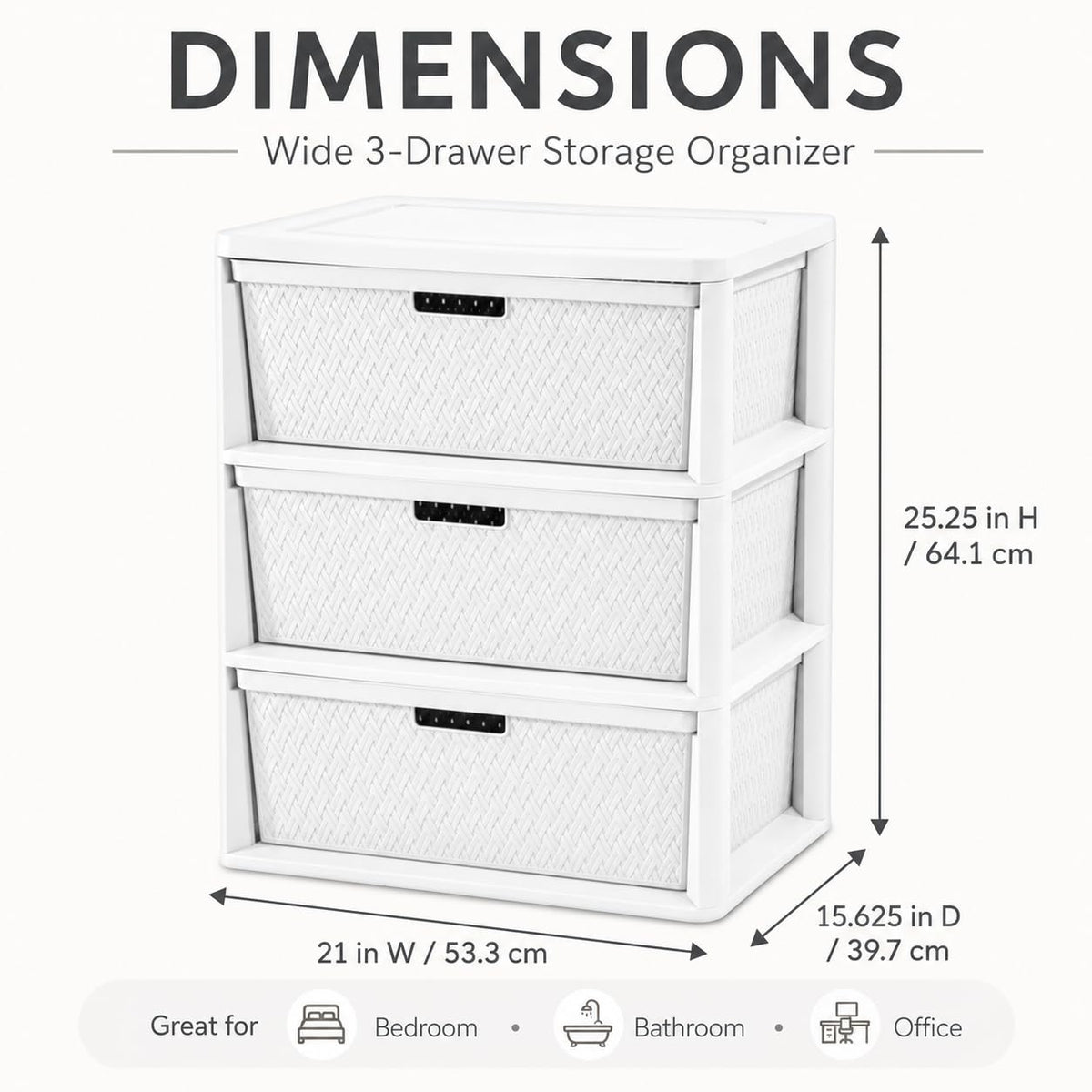 Wide 3-Drawer Plastic Storage Tower with Removable Bins I713