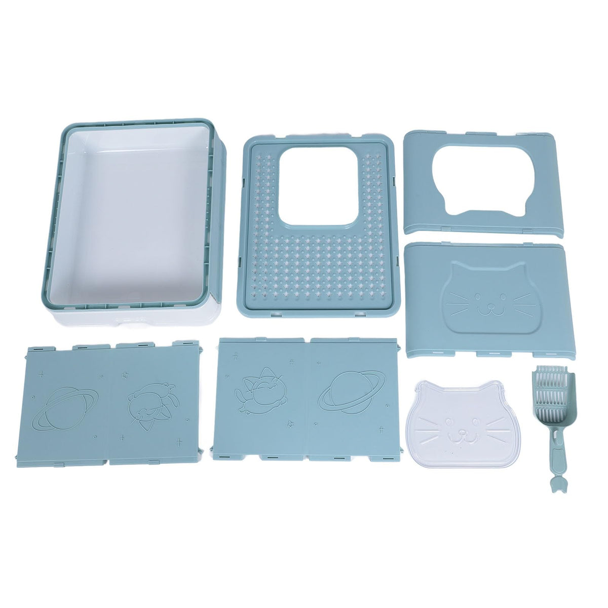 Enclosed Cat Litter Box Top Entry Foldable with Lid Blue Q9549