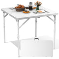 34" White Square Folding Plastic Table with Carrying Handle P7543