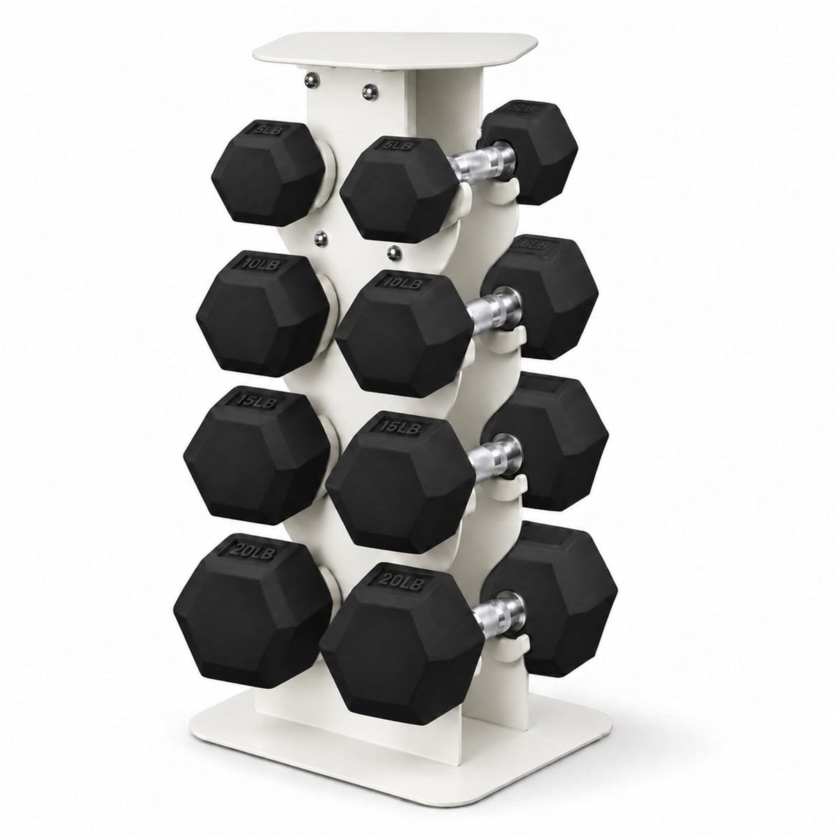 100 lb Rubber Hex Dumbbell Set with Rack F542