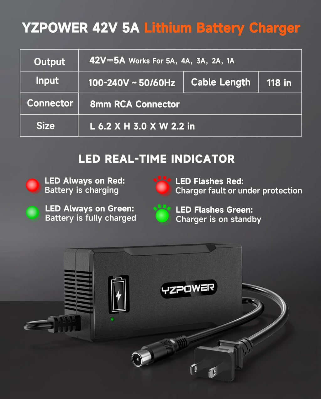 42V 5A Scooter Charger RCA Round Charging Port I670