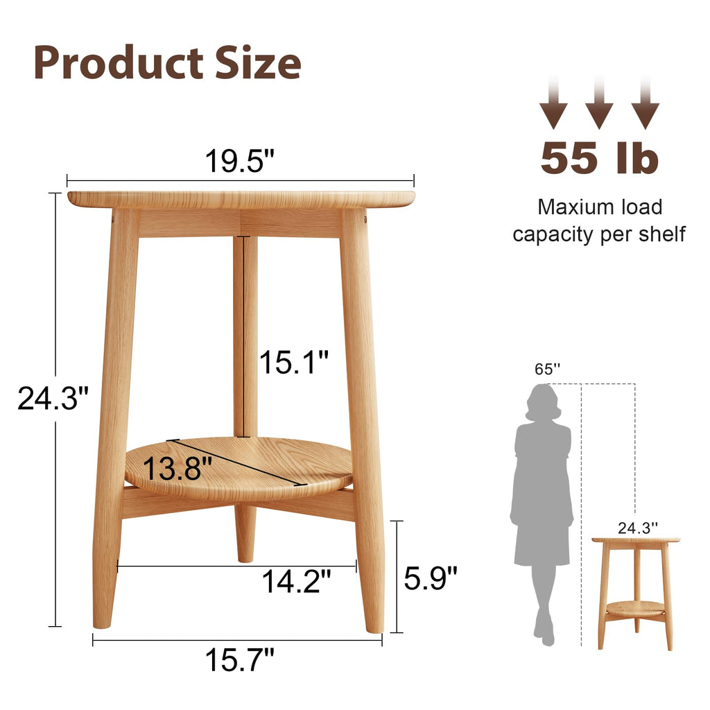 Solid Wood Round End Table with Lower Shelf Q881582