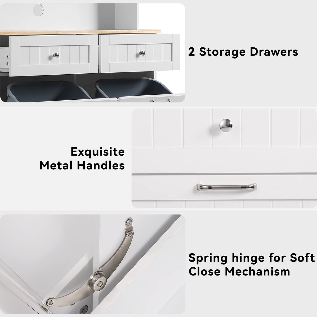 68.4" White Kitchen Pantry Storage Cabinet with Shelf, 2 Drawers and Tilt Out Trash Cabinet P33332