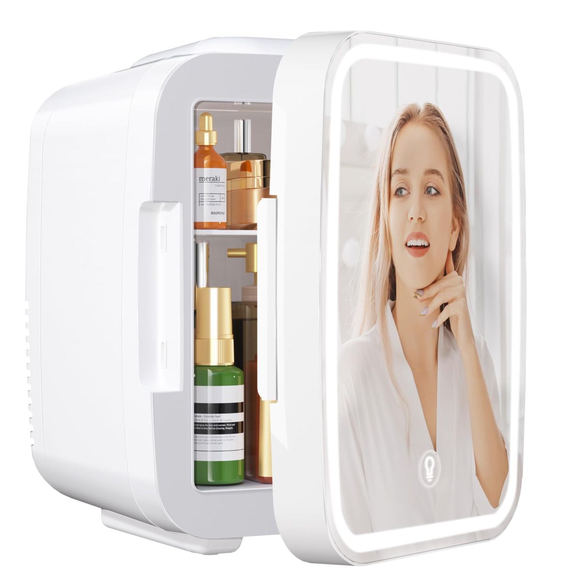 4 Liter 6 Cans Mini Fridge with LED Mirror F1858
