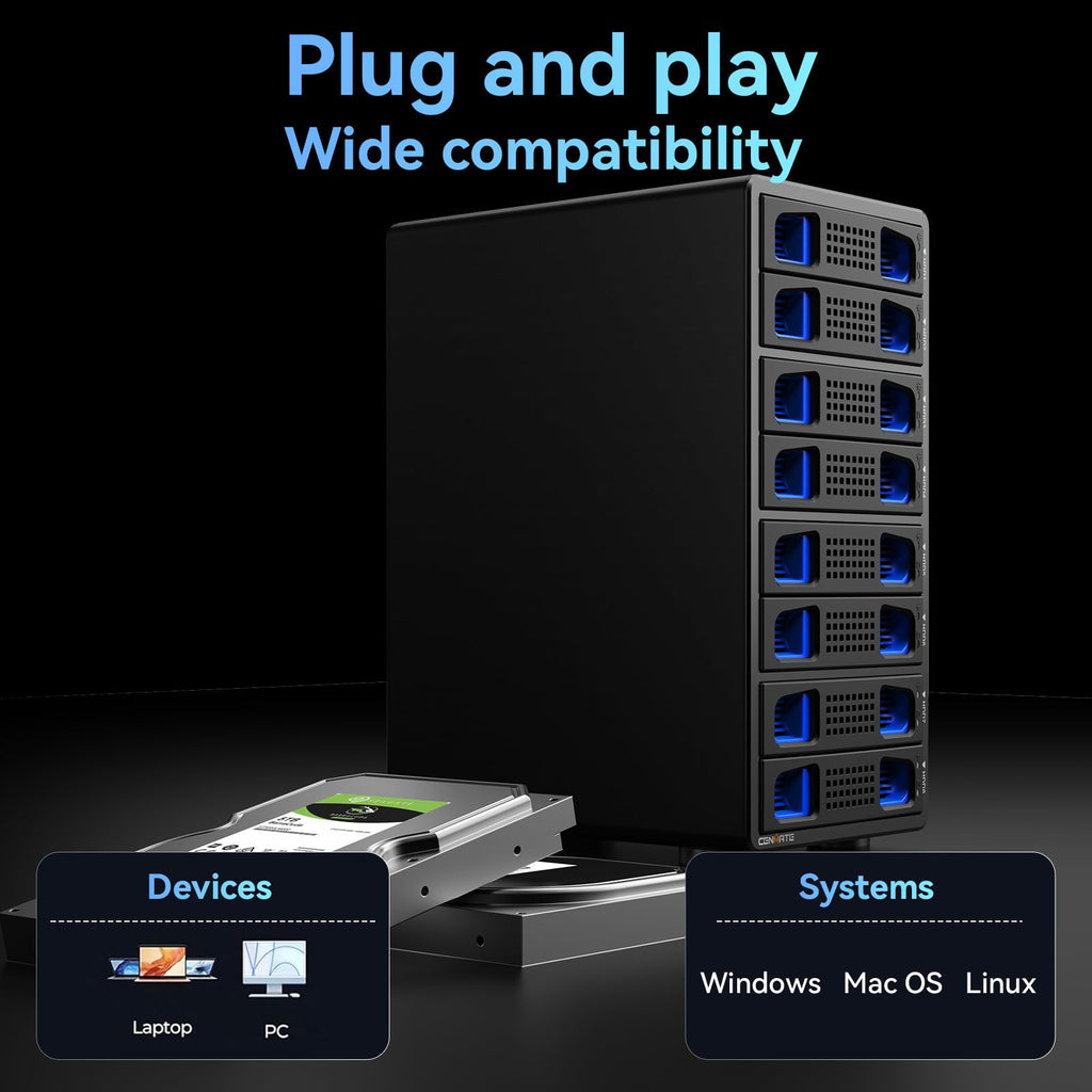 Aluminum 8 Bay Hard Drive RAID Enclosure with Cooling Fan Q37700