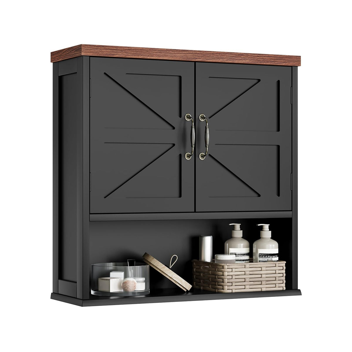 Black Wall Mounted Bathroom Cabinet with Adjustable Shelf W6313