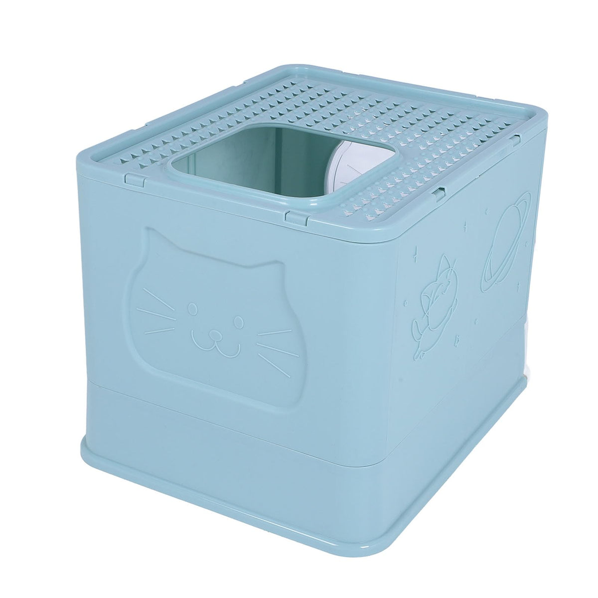 Enclosed Cat Litter Box Top Entry Foldable with Lid Blue Q9549