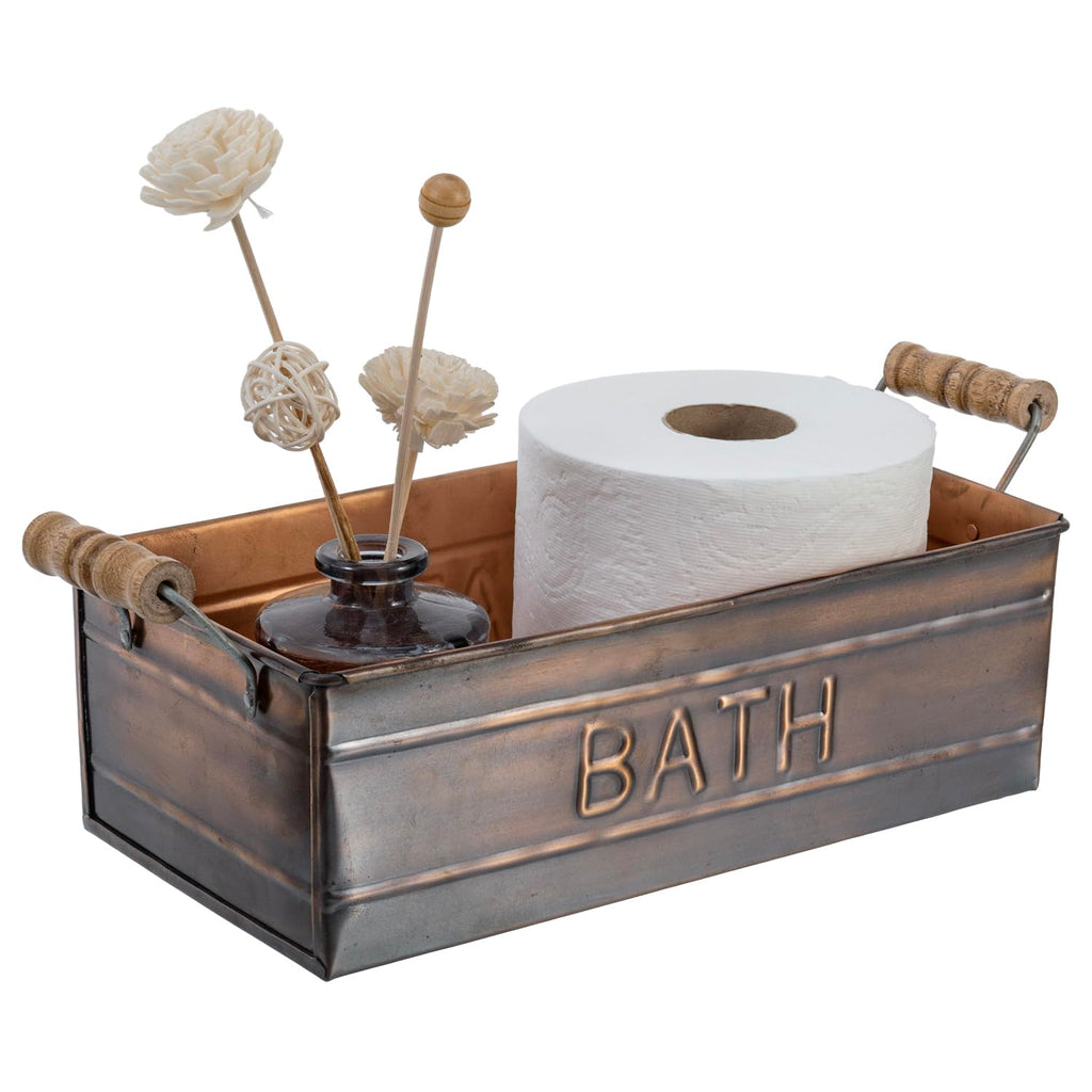 Copper Wooden Handle Toiletries Holder Bin F394