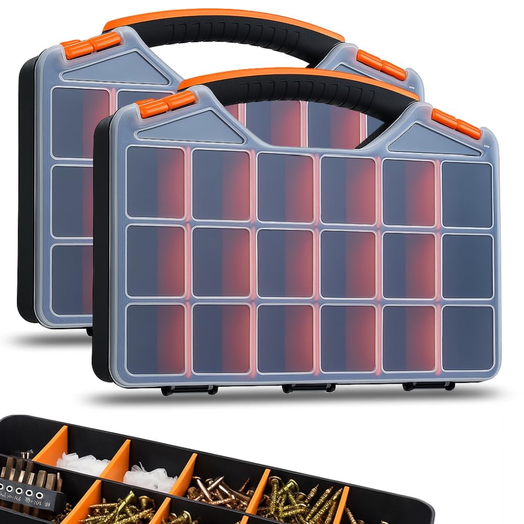 18-Compartment Portable Plastic Hardware Organizer Box J8723